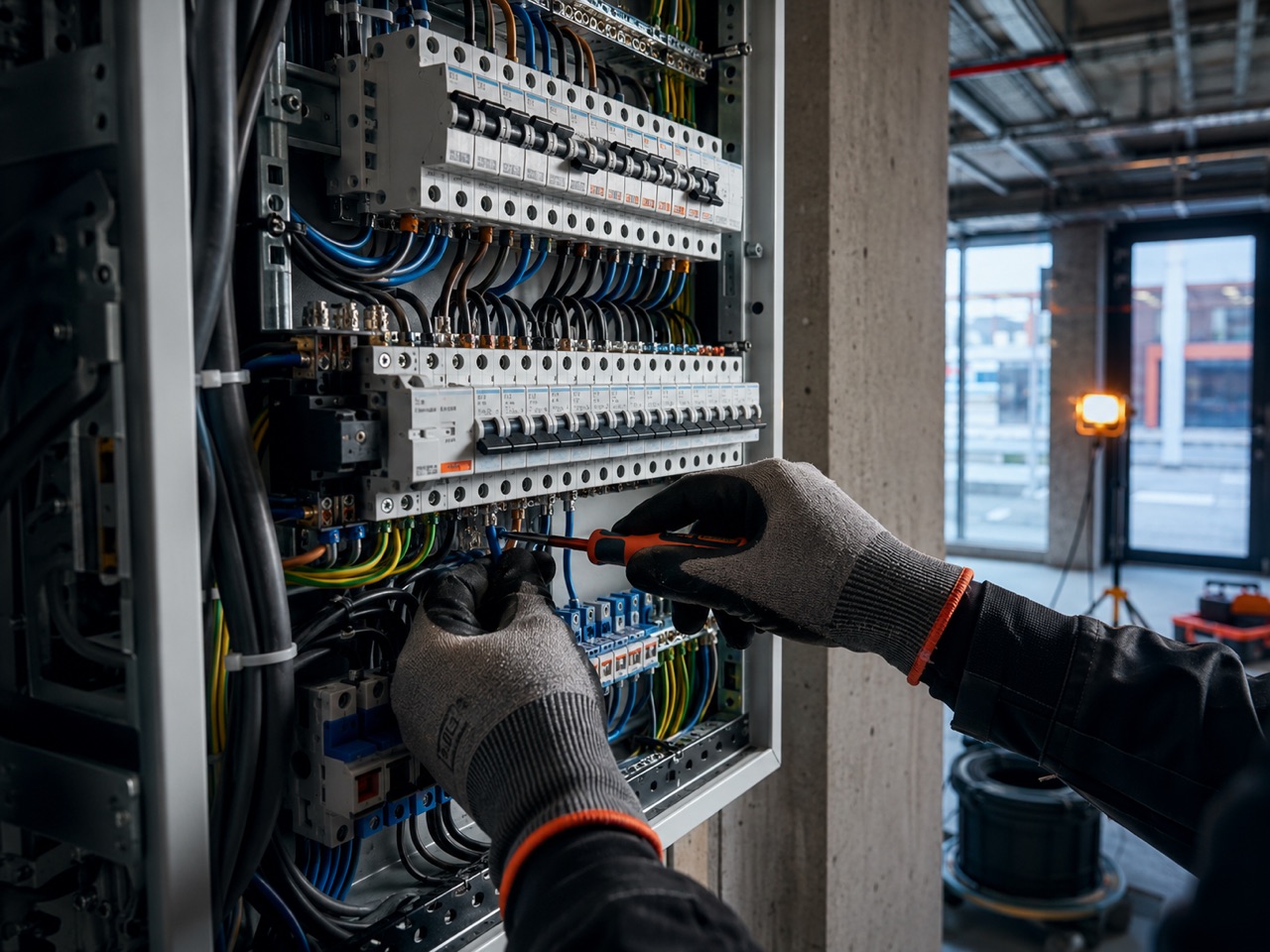 Elektriker kopplar in en ny elcentral